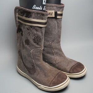 Nike Womens Glencoe Fold Mid Calf Canvas Boots Brown Floral 316394-221 Size 6.5